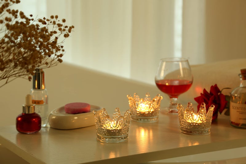 GOLDEAL 12 Pcs Crown Tealight Candle Holders,Votive Candle Holdersï¼ŒClear Glass,IdealHolder for Wedding Centerpieces,Party,Dinner, Christmas Decorations - Image 4
